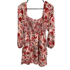 Old Navy Floral Print Long Sleeve Square Neck Smocked Mini Dress Sz S Babydoll